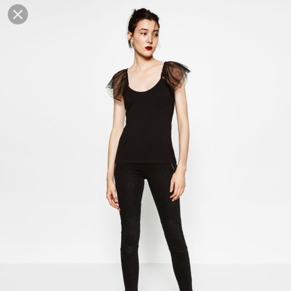 Zara Black Tank Top Mesh sleeve details - Picture 4 of 7